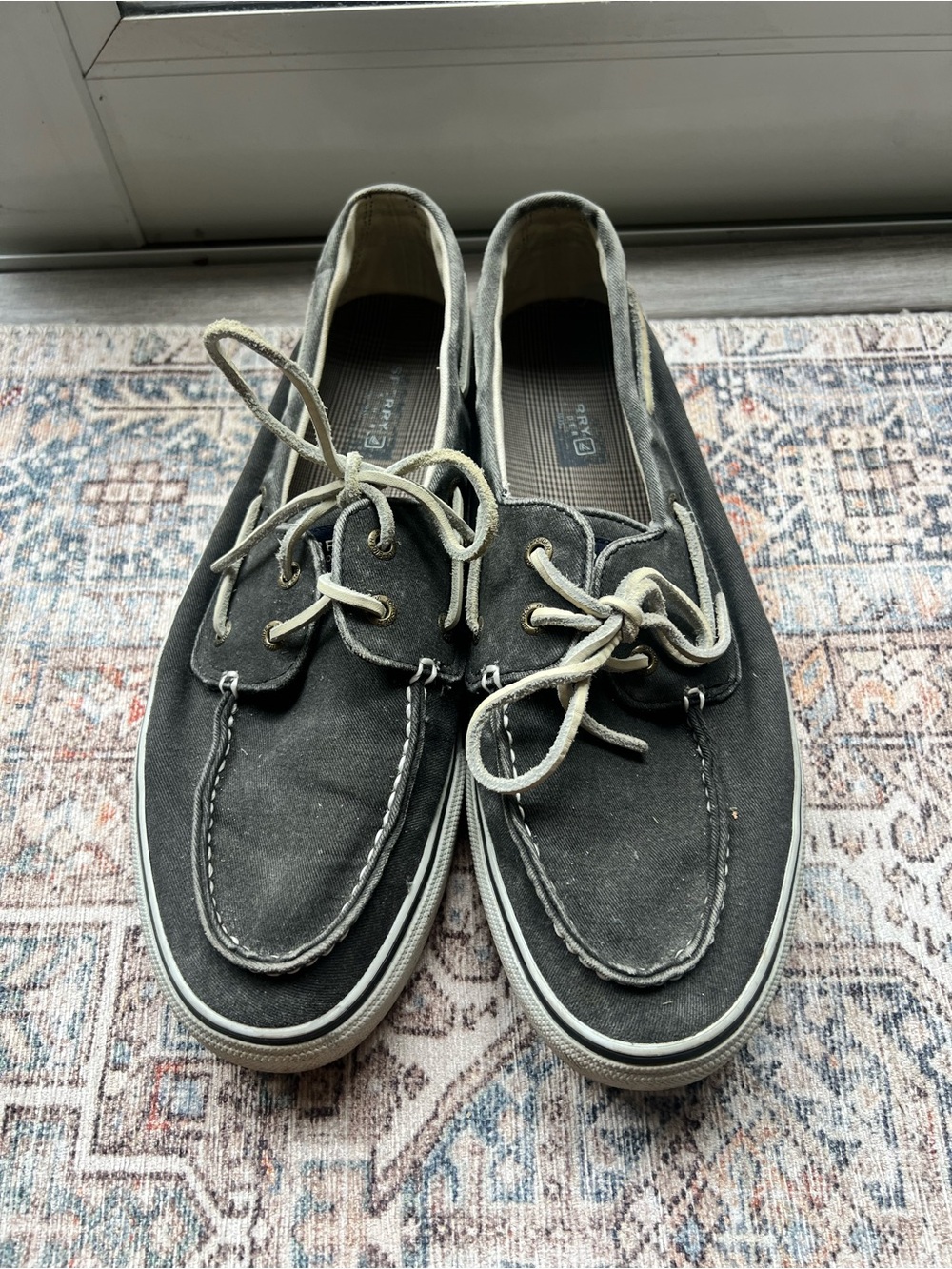 Sperry Men's Charcoal Canvas Boat Shoes with Off-White Laces